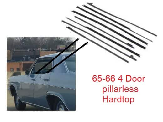 65-66 Full Size 4 Door Window Felt (8) Pillarless